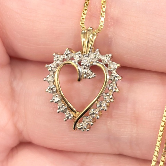 JCM Jewelry - Vintage 10K Gold Open Heart Diamond Pendant: Dainty Feminine Charm